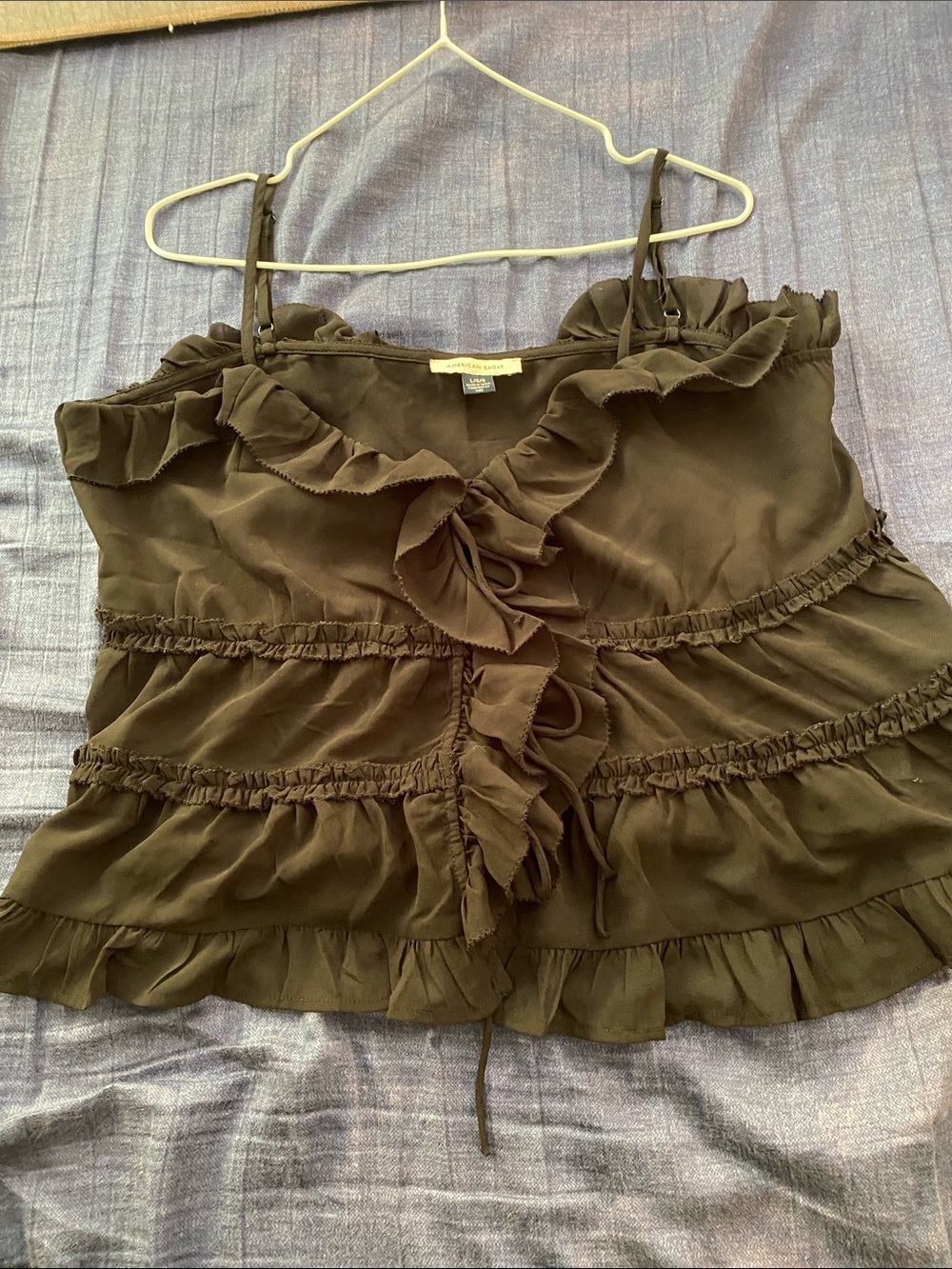Ruffled Spaghetti-Strap Top in black